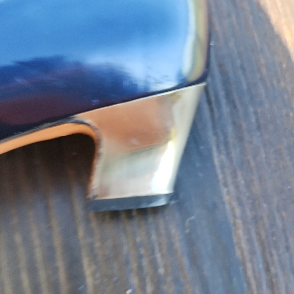 (8.5 AA) Salvatore Ferragamo Navy Blue Silver Mirrored Heels Shimmery Luxury - Picture 8 of 14